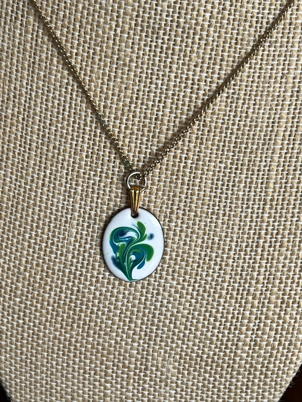 Vintage enamel on copper gold tone necklace
